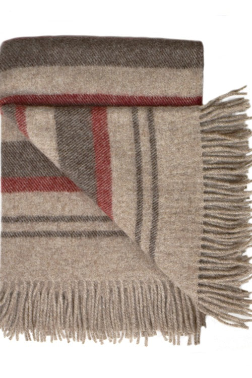 Silkeborg Uldspinderi uldplaid i stribet mønster - Oak-beige/bordeaux - Oak-beige bordeaux