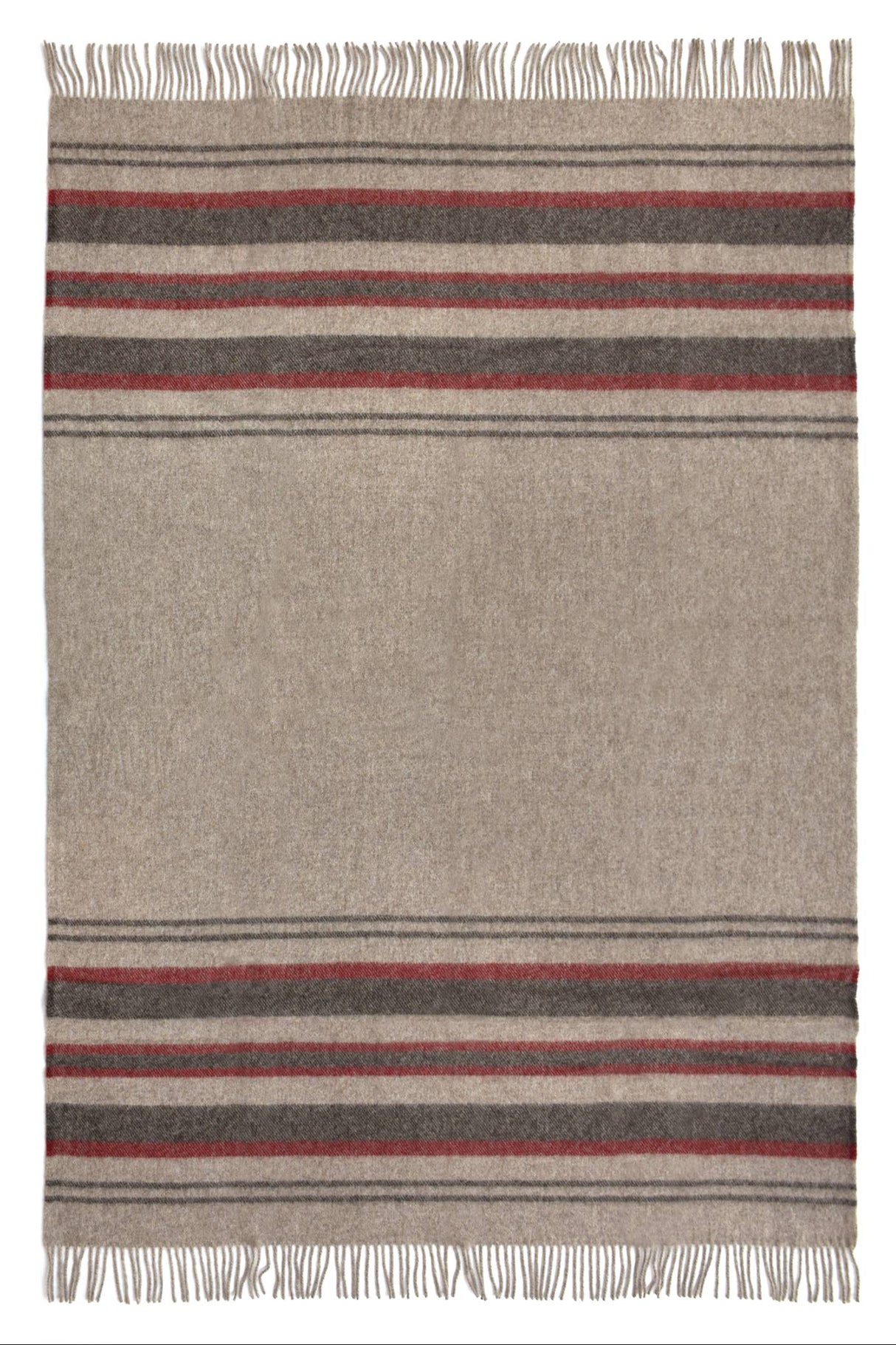 Silkeborg Uldspinderi uldplaid i stribet mønster - Oak-beige/bordeaux -