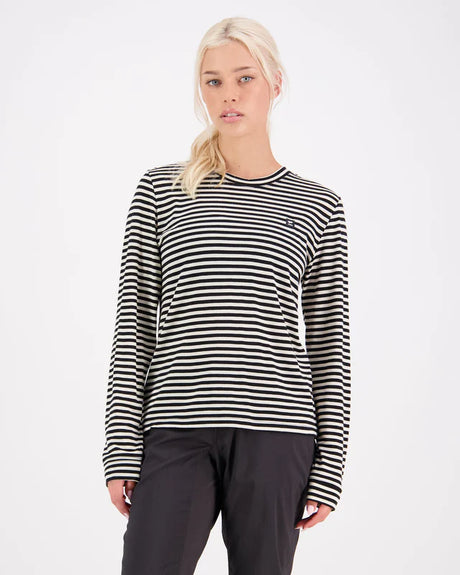 Mons Royale Icon Merino Long Sleeve T-Shirt Dame - Stripe - Stripe