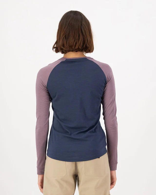Mons Royale Icon Merino Raglan Long Sleeve T-Shirt Dame - Midnight / Mauve -