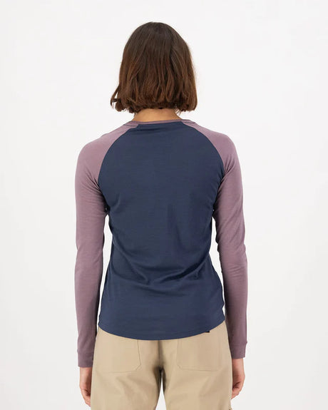 Mons Royale Icon Merino Raglan Long Sleeve T-Shirt Dame - Midnight / Mauve -