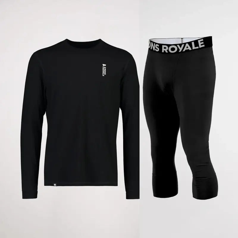 Mons Royale Cascade Merino Base Layer Long Sleeve Skiundertøj Sæt Herre - Black - XXL