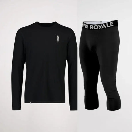 Mons Royale Cascade Merino Base Layer Long Sleeve Skiundertøj Sæt Herre - Black - XXL