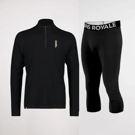 Mons Royale Cascade Merino Base Layer 1/4 Zip Skiundertøj Sæt Herre - Black - XXL