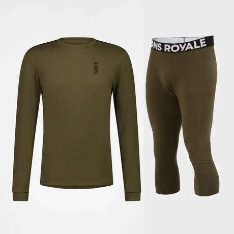 Mons Royale Cascade Merino Base Layer Long Sleeve Skiundertøj Sæt Herre - Dark Olive - XXL