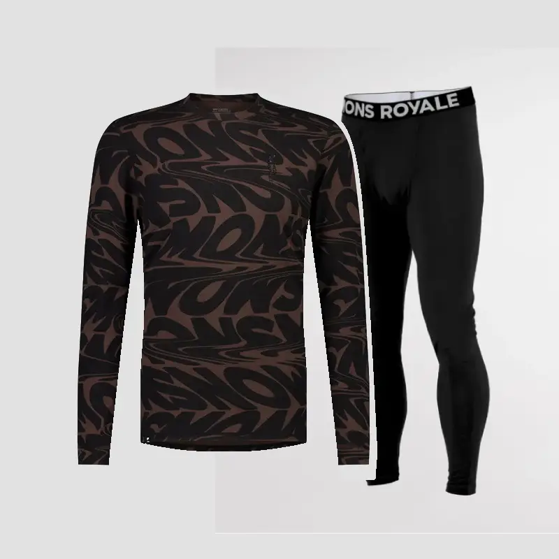 Mons Royale Cascade Merino Base Layer Long Sleeve & Legging Skiundertøj Sæt Herre - Signal Lost Cedar / Black