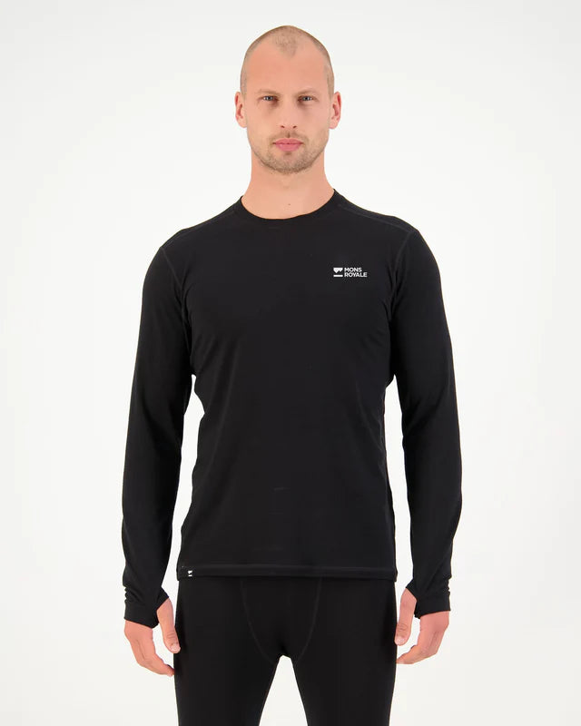 Mons Royale Cascade Merino Base Layer Long Sleeve Skiundertrøje Herre - Black - Black
