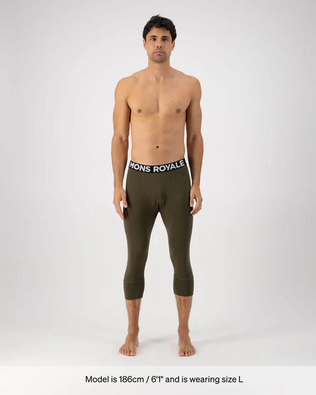 Mons Royale Cascade Merino Base Layer Long Sleeve Skiundertøj Sæt Herre - Dark Olive -