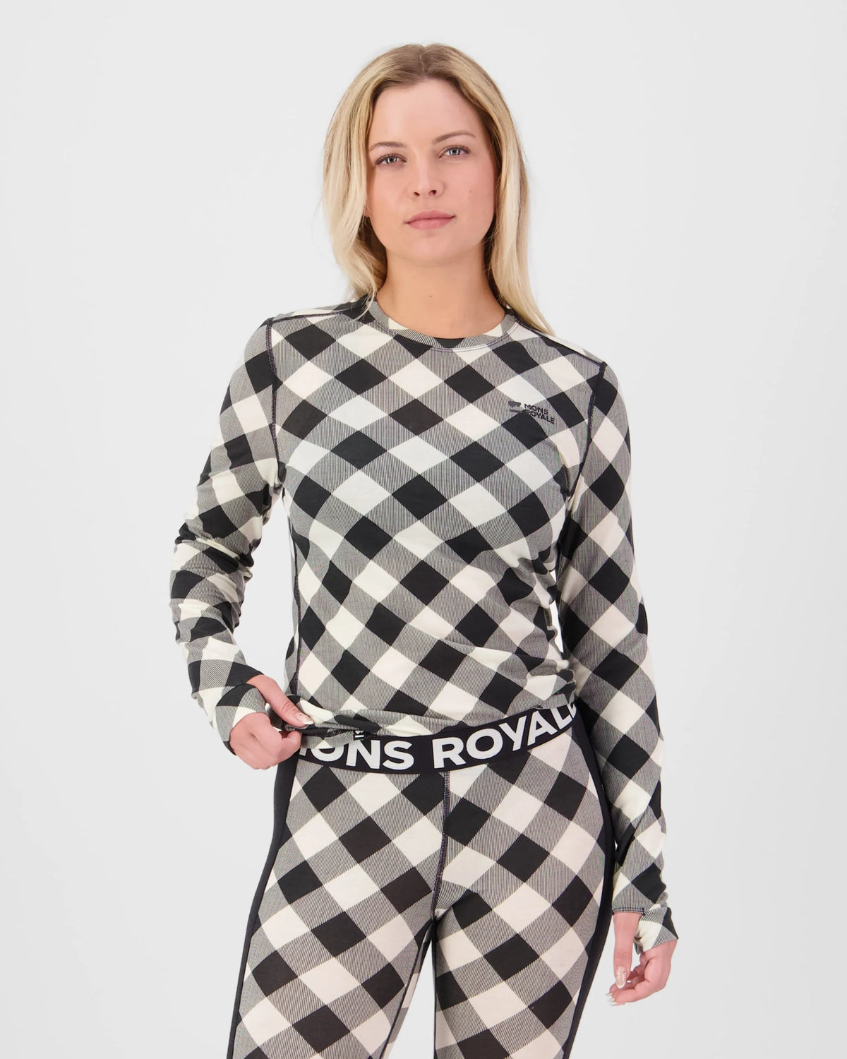 Mons Royale Cascade Merino Base Layer Long Sleeve Skiundertrøje Dame – Check