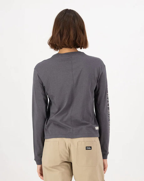 Mons Royale Yonder Merino Organic Cotton Long Sleeve T-Shirt Dame - Vintage Black -
