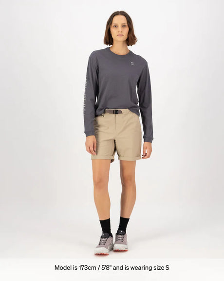 Mons Royale Yonder Merino Organic Cotton Long Sleeve T-Shirt Dame - Vintage Black -