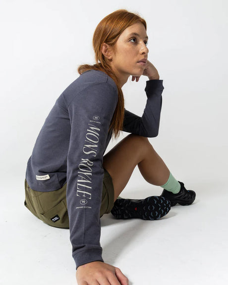 Mons Royale Yonder Merino Organic Cotton Long Sleeve T-Shirt Dame - Vintage Black -