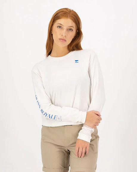 Mons Royale Yonder Merino Organic Cotton Long Sleeve T-Shirt Dame - Vintage White -