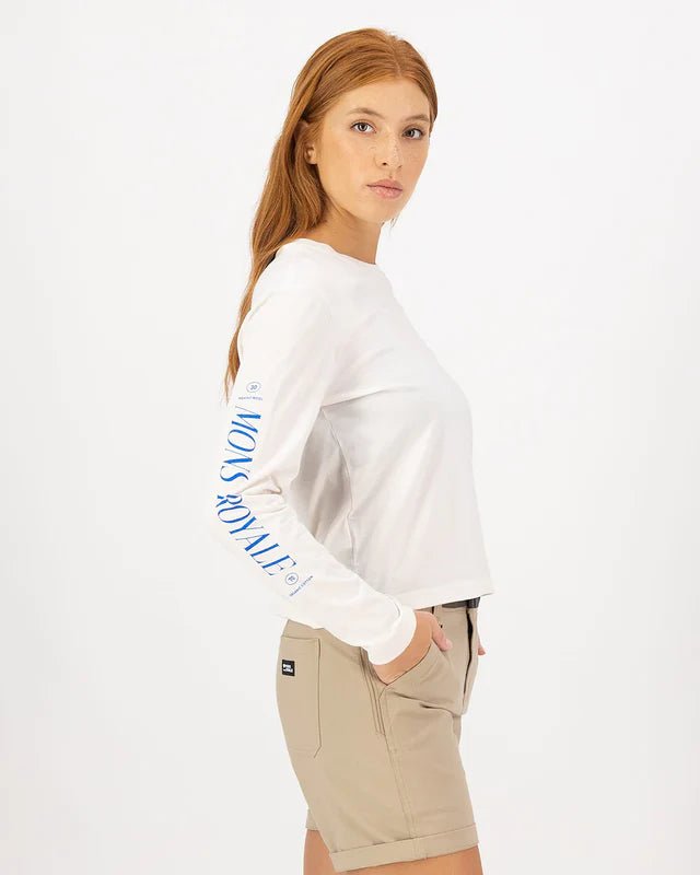 Mons Royale Yonder Merino Organic Cotton Long Sleeve T-Shirt Dame - Vintage White - Vintage White