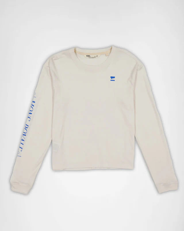 Mons Royale Yonder Merino Organic Cotton Long Sleeve T-Shirt Dame - Vintage White -