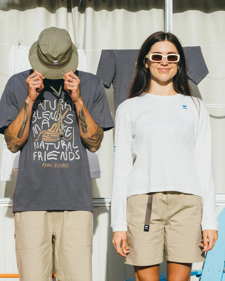 Mons Royale Yonder Merino Organic Cotton Long Sleeve T-Shirt Dame - Vintage White -