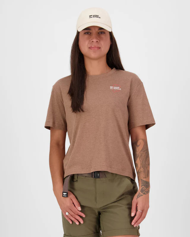 Mons Royale Yonder Merino Organic Cotton T-Shirt Dame - Mocha - Mocha