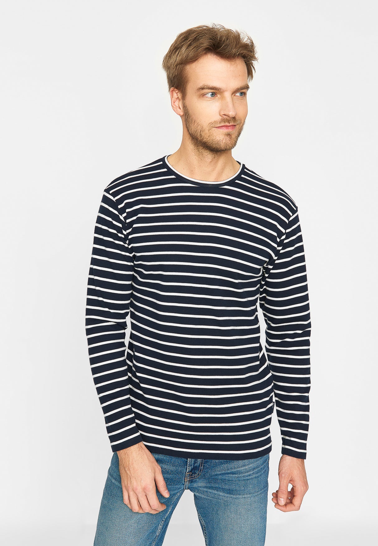 Sea Ranch Grenaa Stribet Langærmet T-shirt Herre - SR Navy/Ecru - SR Navy Ecru