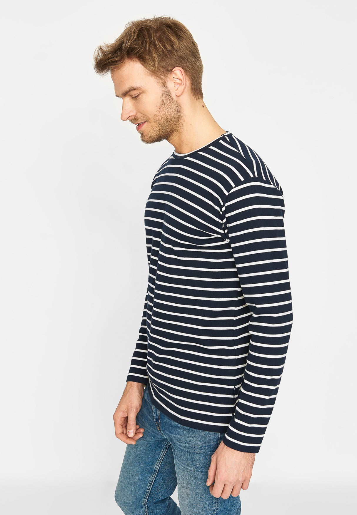 Sea Ranch Grenaa Stribet Langærmet T-shirt Herre - SR Navy/Ecru -