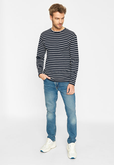 Sea Ranch Grenaa Stribet Langærmet T-shirt Herre - SR Navy/Ecru -
