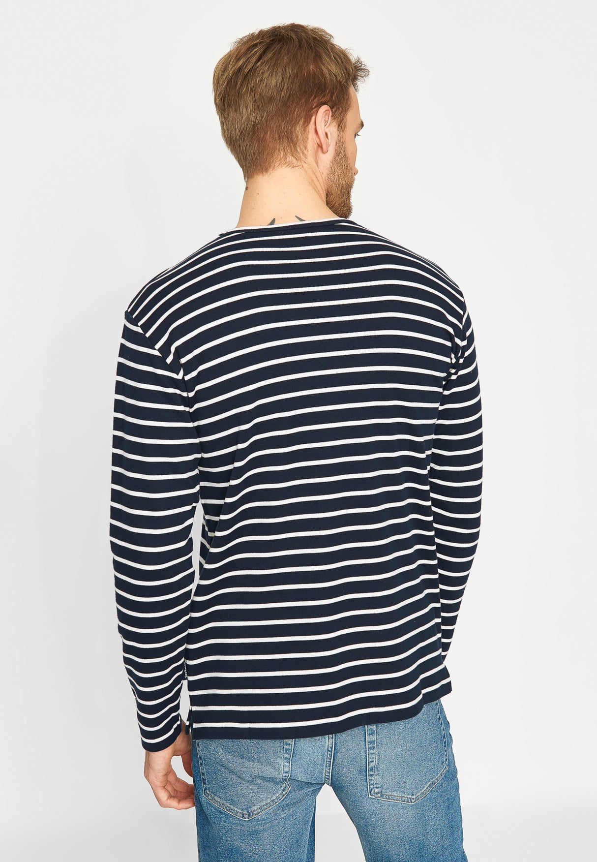 Sea Ranch Grenaa Stribet Langærmet T-shirt Herre - SR Navy/Ecru -