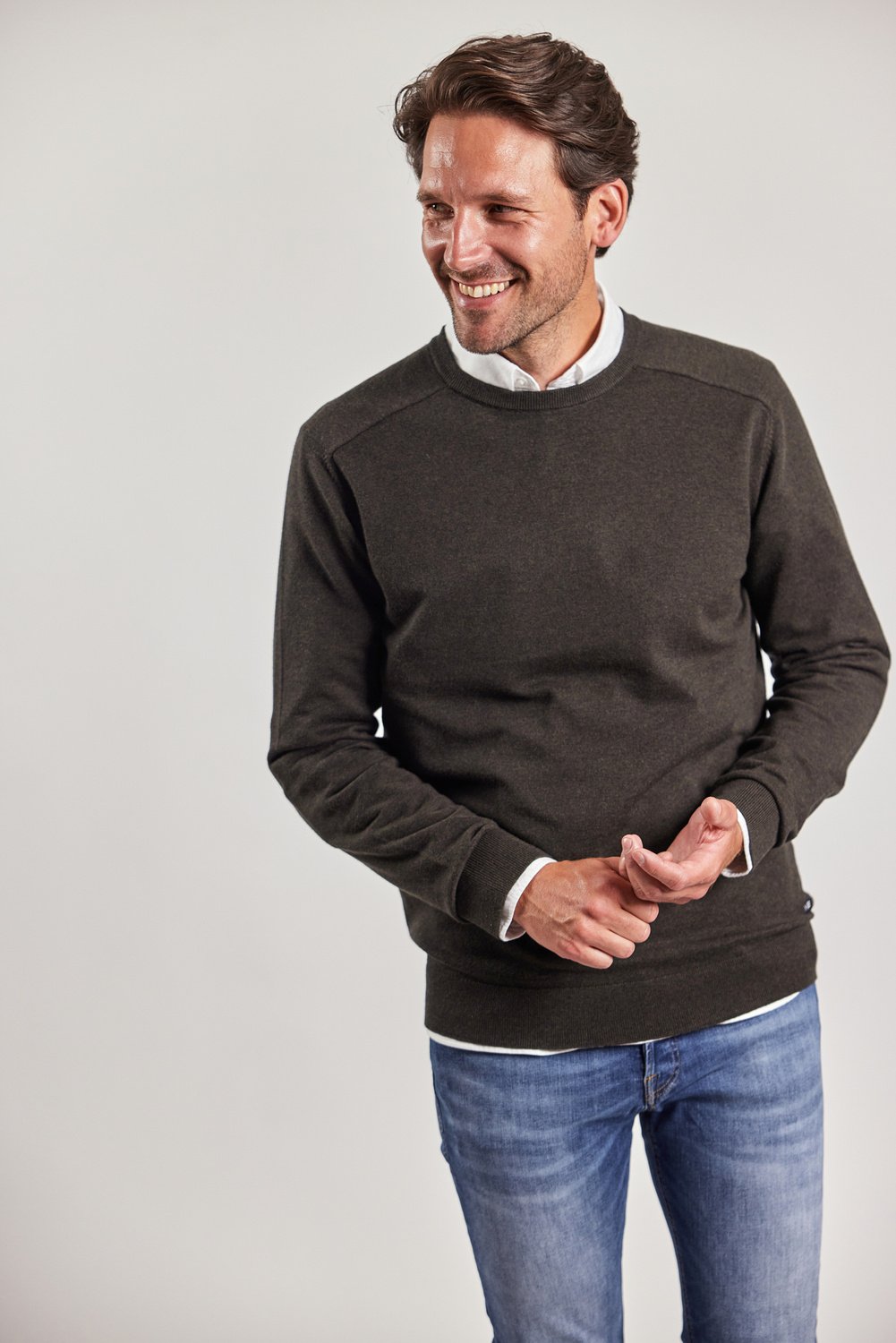 Sebago Merino Crew Knit Pullover Herre - Utility Green - Utility Green