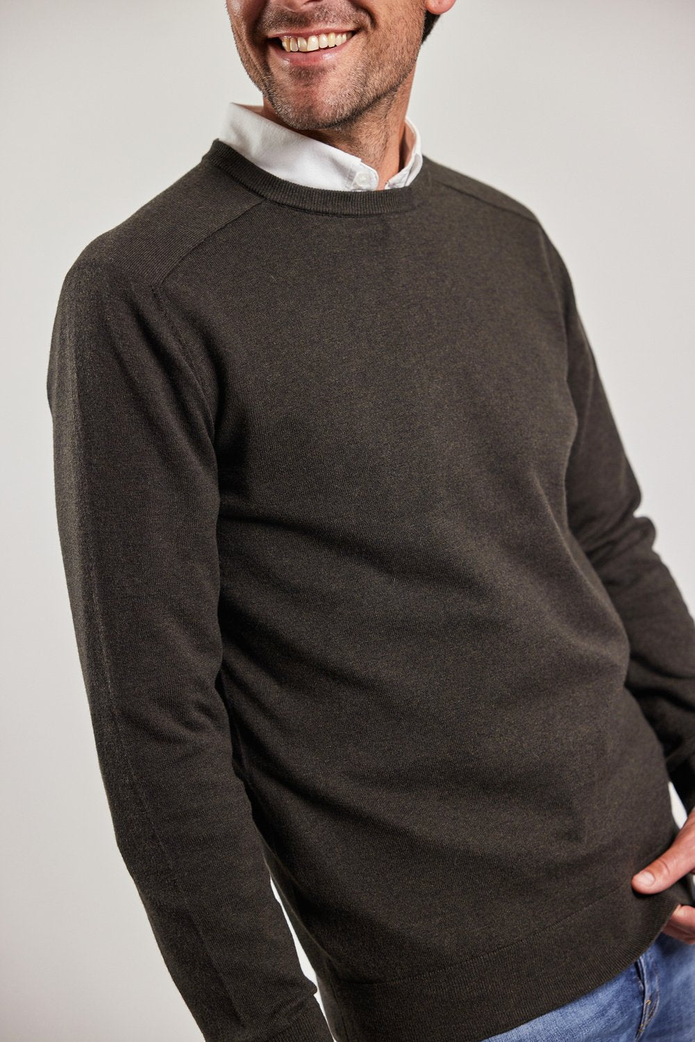 Sebago Merino Crew Knit Pullover Herre - Utility Green -