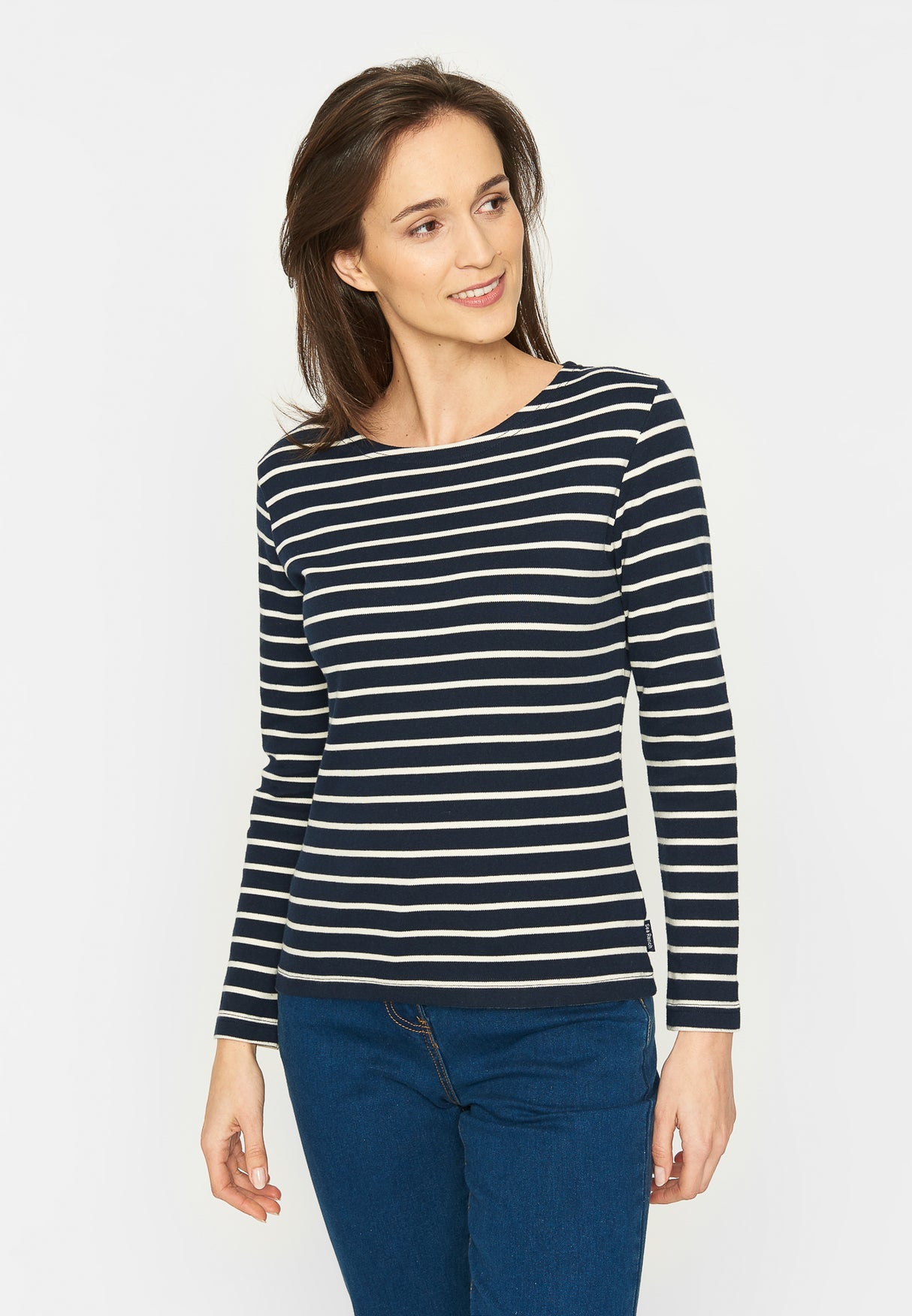 Sea Ranch Antibes Stribet Langærmet T-shirt Dame - SR Navy/Ecru - SR Navy Ecru