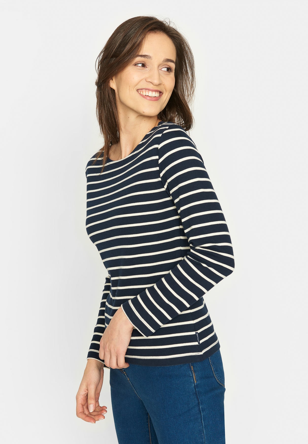 Sea Ranch Antibes Stribet Langærmet T-shirt Dame - SR Navy/Ecru -