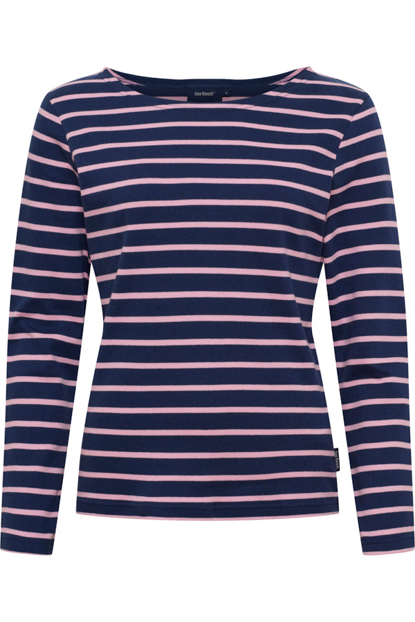 Sea Ranch Antibes Stribet Langærmet T-shirt Dame - SR Navy/Lilac - 2XL