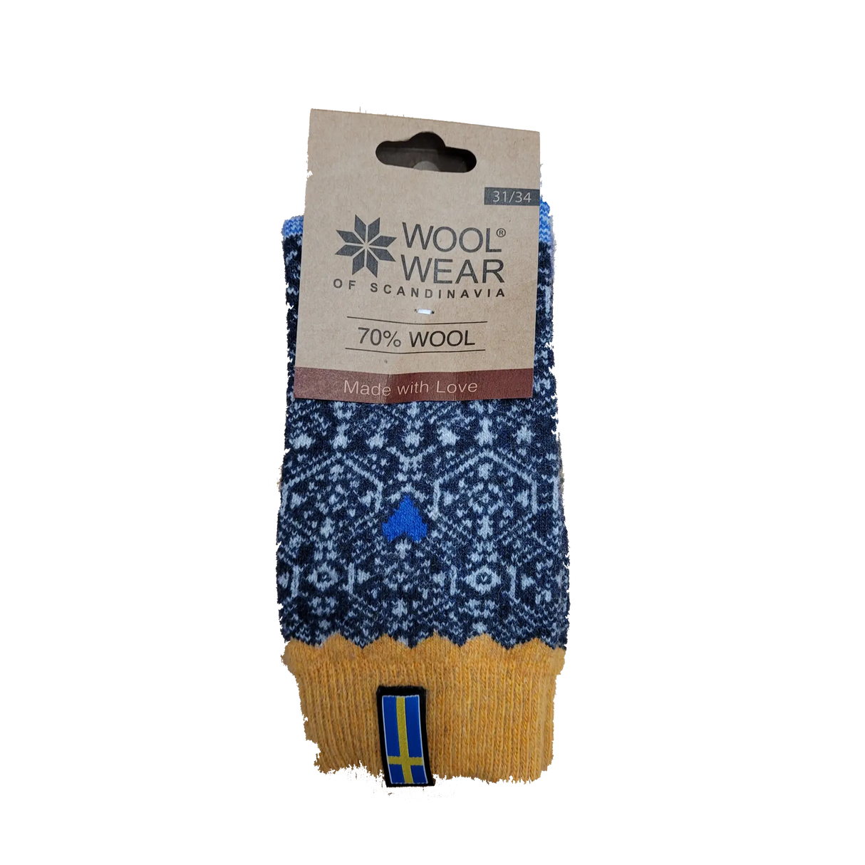 Woolwear Ragsokker m/svensk flag af 70% uld i flot strikkemønster - 43-46