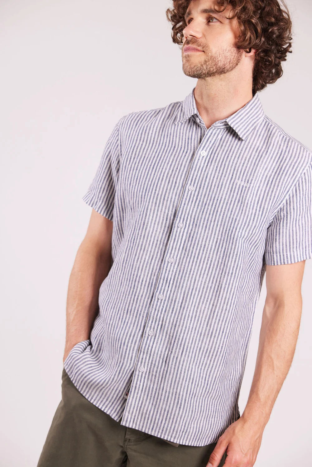 Sebago Linen Shirt Short Sleeve Kortærmet skjorte Herre - Navy White