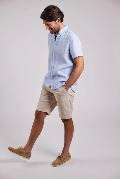 Sebago Linen Shirt Short Sleeve Kortærmet skjorte Herre - Light Blue -