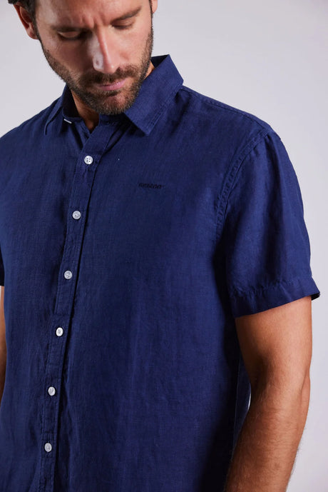 Sebago Linen Shirt Short Sleeve Kortærmet skjorte Herre - Navy -