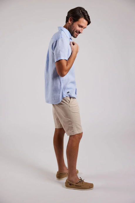 Sebago Linen Shirt Short Sleeve Kortærmet skjorte Herre - Light Blue -