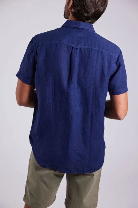 Sebago Linen Shirt Short Sleeve Kortærmet skjorte Herre - Navy -