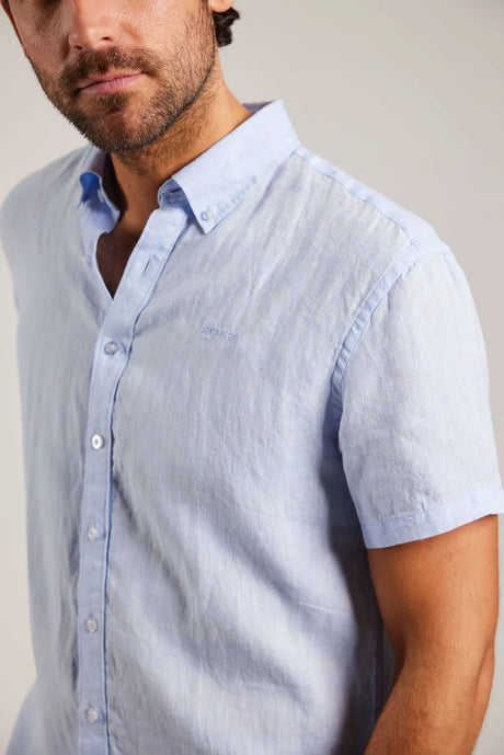 Sebago Linen Shirt Short Sleeve Kortærmet skjorte Herre - Light Blue - Light Blue
