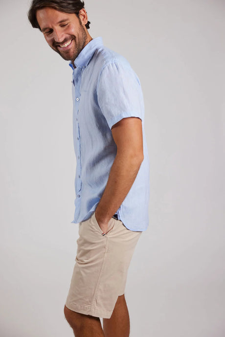 Sebago Linen Shirt Short Sleeve Kortærmet skjorte Herre - Light Blue -