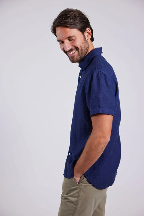 Sebago Linen Shirt Short Sleeve Kortærmet skjorte Herre - Navy -