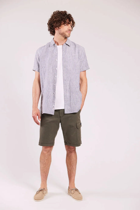 Sebago Linen Shirt Short Sleeve Kortærmet skjorte Herre - Navy/White -