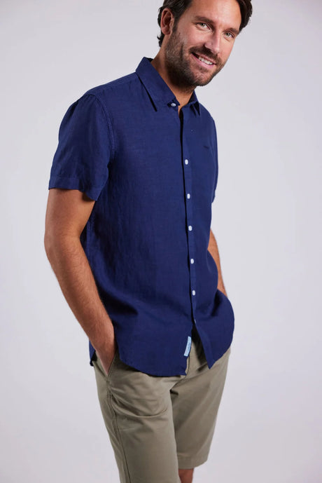 Sebago Linen Shirt Short Sleeve Kortærmet skjorte Herre - Navy - Navy