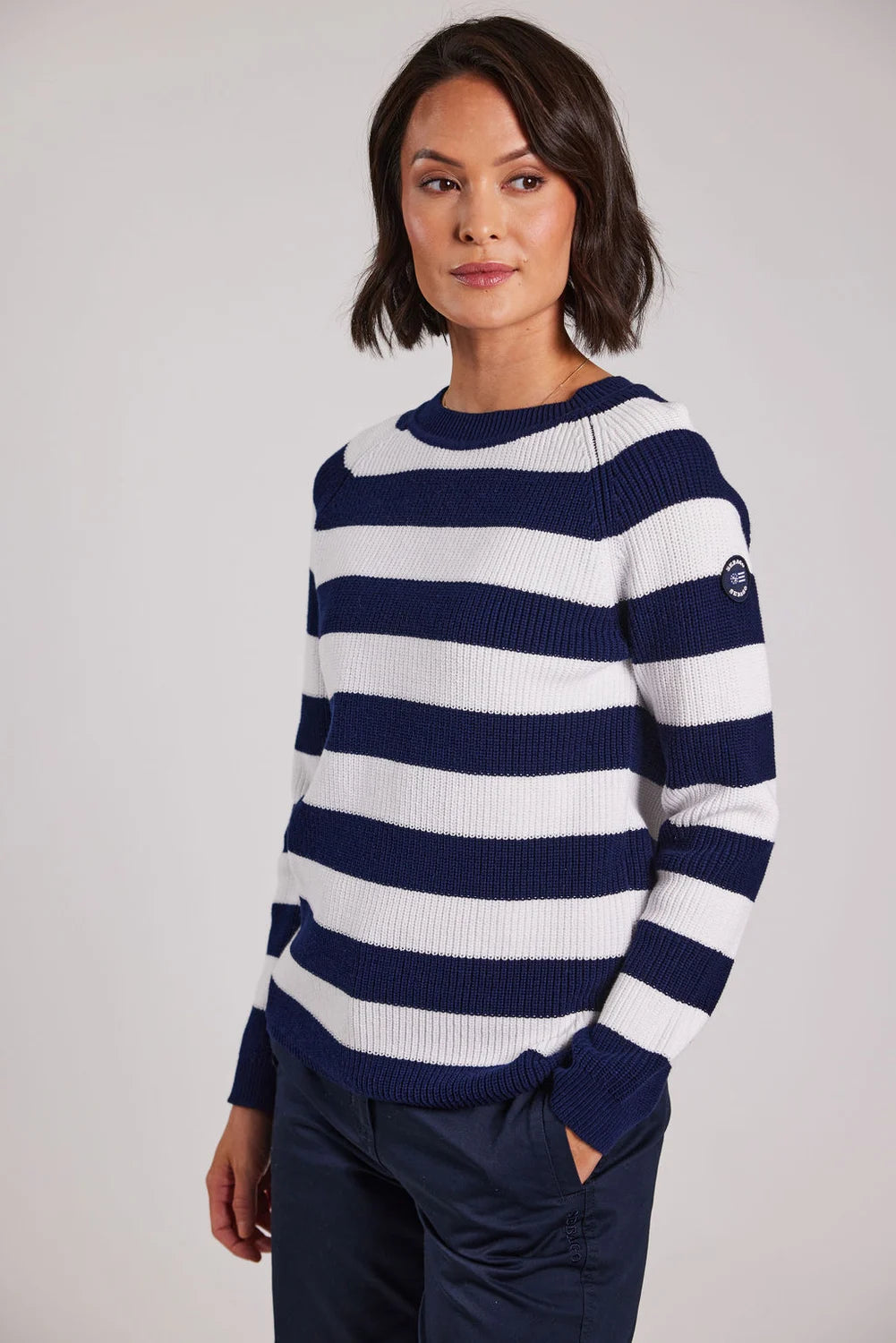 Sebago Knitted Crew Striktrøje Dame - Navy White