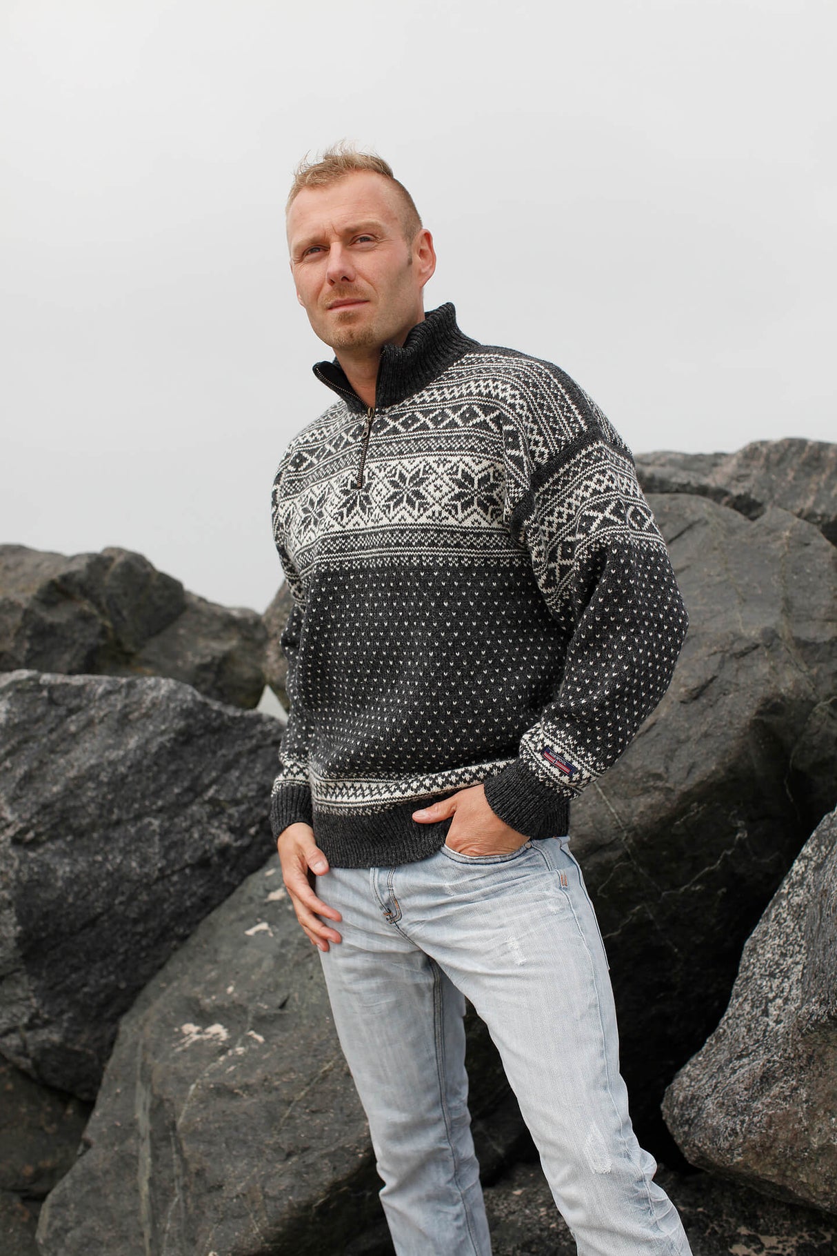 Norwool Original Norsk Sweater i Telemark Design - Koksgrå - Koksgrå