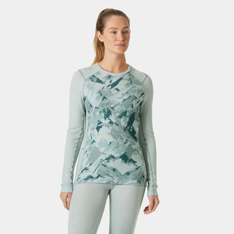 Helly Hansen Women’s LIFA® Merino Midweight Graphic Long-Sleeve Crew Base Layer Skiundertrøje Dame - Green Mist - Green Mist
