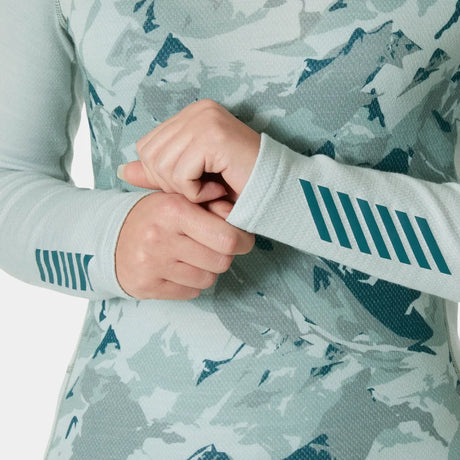 Helly Hansen Women’s LIFA® Merino Midweight Graphic Long-Sleeve Crew Base Layer Skiundertrøje Dame - Green Mist -