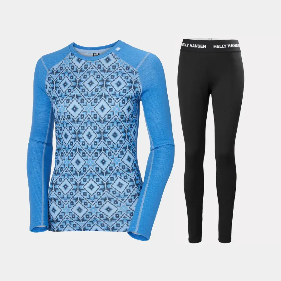 Helly Hansen Women’s LIFA® Merino Midweight Graphic Long-Sleeve Crew & Pants Base Layer Skiundertøj Sæt Dame - Ultra Blue / Black - XL