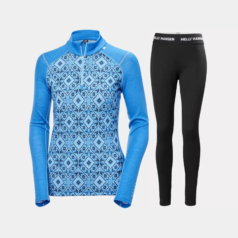 Helly Hansen Women's LIFA® Merino Midweight Graphic Half-Zip & Pants Base Layer Skiundertøj Sæt Dame - Ultra Blue / Black - XL