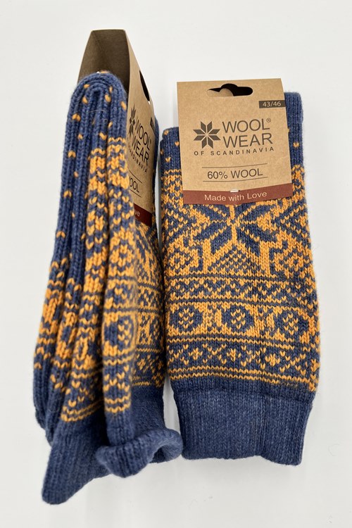 Woolwear Kraftige uldsokker med snefnugmønster af 60% lammeuld - Jeans