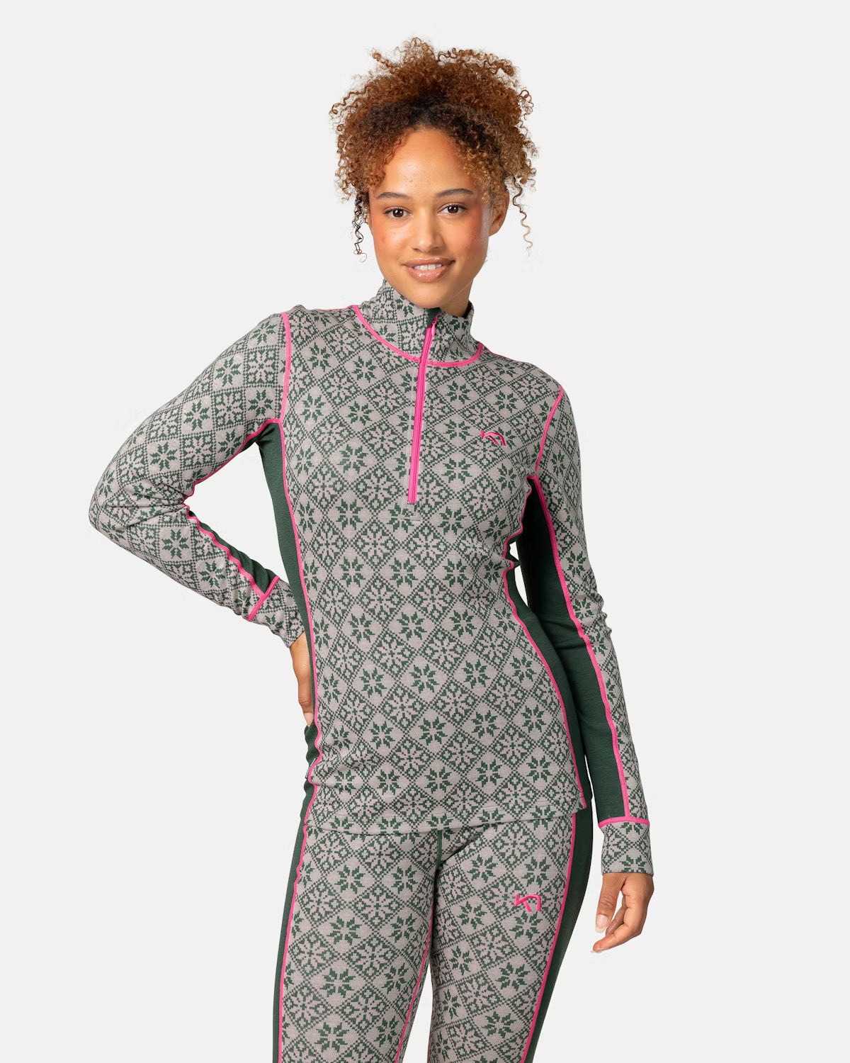 Kari Traa Rose Half Zip High Waist Skiundertøj Sæt Dame - Thyme Green -