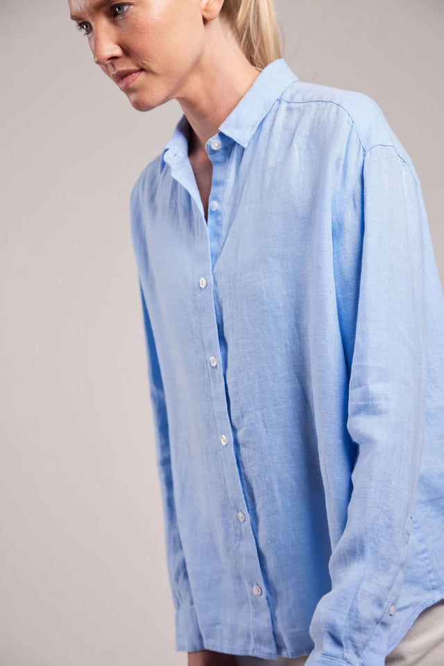 Sebago Linen Blouse Hørskjorte Dame - Light Blue